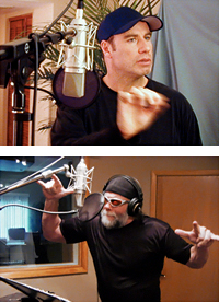 John Travolta & Randy Savage recording dialogue replacement in digital recording studios & edting suites at CMR Studios Tampa, St Petersburg, Florida